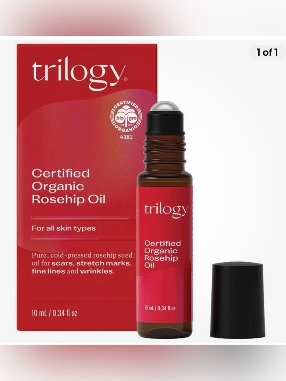 NIB Trilogy Certified Organic Rosehip Oil Roller 10mL Face Oil
